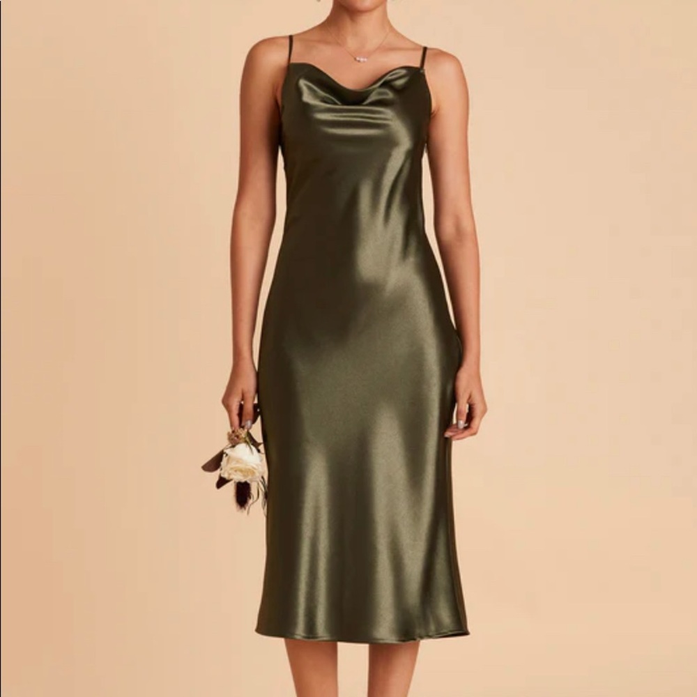 BRAND NEW birdy grey lisa midi dress in satin olive size L